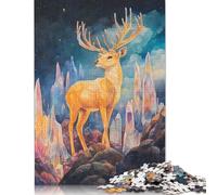 Un cerf doré se Dresse sur Un Puzzle en Papier rectangulaire pour garçon ou Fille, idéal comme Cadeau de fête des pères, 1 000 pièces (26 x 38 cm).