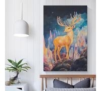 Un cerf doré se tient sur une affiche personnalisable avec toile, décoration de maison, bureau, salon, chambre à coucher, idée cadeau d'anniversaire pour femme 40 x 60 cm