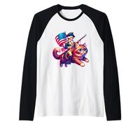 Un Chat à Cheval drôle et Patriotique de George Washington du 4 Juillet Manche Raglan