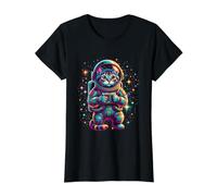 Un Chat Astronaute Explore l'univers Spatial des étoiles étincelantes T-Shirt Graphique avec Valeur, Femme, Noir, L