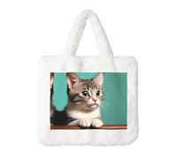 Un chat curieux sac à main en peluche : sac à bandoulière moelleux pour femme - Automne/hiver, sac à bandoulière, porte-monnaie