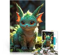 Un Chat Dragon Brillant en Vert Puzzle 1000 pièces pour Adultes défi éducatif Décoration Murale, Cadeaux Uniques pour Anniversaire et Noël 38x26cm
