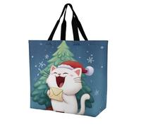 Un Chat Mignon Chante Des Chants De Noël Sac Fourre-Tout Réutilisable Sacs De Courses Décontracté Sac À Bandoulière Pour Travail Plage Shopping
