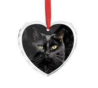 Un chat noir sur un fond noir en cristal transparent en forme de cœur en cristal transparent pendentif amour pendentif romantique décoration à suspendre pour bricolage artisanat cadeau pour la maison