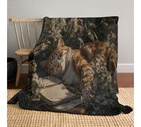 Un Chat Parmi Les Fleurs Couverture en Flanelle, Peinture À l'huile Vintage d'animaux Couverture Plaid Polaire Flanelle, Couvertures Chaude Et Moelleuse en Multicolore, Idéale pour Canapé