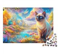 Un Chat siaméen Rencontre Une Libellule dans Un Paysage Lumineux Puzzle De 1000 Pièces Chat Mignon Jeu Classique pour Enfants Et Adultes, Recyclé 38x26cm/1000pcs