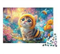Un Chaton en Costume d'abeille avec des Ailes près d'une Cascade et des Bulles Puzzle De 1000 Pièces Chat Mignon Excellent Cadeau pour Enfants Et Adultes 38x26cm/1000pcs