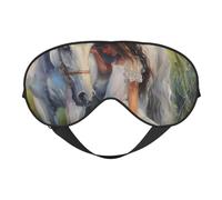 Un cheval blanc pour une fille dans une robe blanche, masque de sommeil imprimé avec sangle réglable, couvre-yeux confortable pour voyage, yoga, sieste, sommeil et relaxation