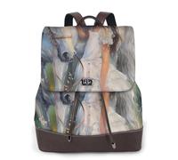 Un cheval blanc pour une fille dans une robe blanche Sac à dos de voyage tendance pour femme, sac à dos décontracté, sac à dos en cuir imprimé pour femme pour le travail