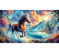 Un Cheval Blanc se Tient au Bord d'un étang sous Un Ciel doré Puzzle 1000 pièces pour Adultes - Jeu extrêmement Difficile & Stimulant Idée Cadeau Parfaite 75x50/1000pcs