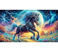 Un Cheval majestueux se Tient près d'un ruisseau, à proximité d'une clôture. Puzzle 1000 pièces - Jeu Difficile en Papier recyclé Activité à Domicile Cadeau 75x50/1000pcs