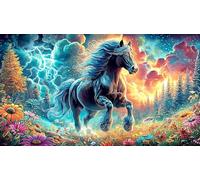 Un Cheval majestueux se Tient près d'un ruisseau, à proximité d'une clôture. Puzzle 1000 pièces pour Adultes - Jeu Familial Difficile & Stimulant Activité à Domicile 38x26/1000pcs
