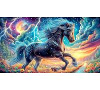 Un Cheval majestueux se Tient près d'un ruisseau, à proximité d'une clôture. Puzzle 1000 pièces pour Adultes - Jeu extrêmement Difficile & Stimulant Idée Cadeau Parfaite 38x52/1000pcs