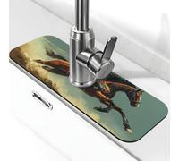 Un cheval mécanique galopant dans le désert, tapis de robinet anti-éclaboussures pour robinet de cuisine, poignée de robinet récupérateur d'égouttement, tapis de séchage pour salle de bain (38,1 x 14