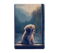 Un Chien A Vu Qu'Il Pleuvait Dehors Avec Tristesse Plaque Étain Signe Rétro Affiche Poster Plaque Vintage Métal Tôle Signe Pour Café Hôtels Parc