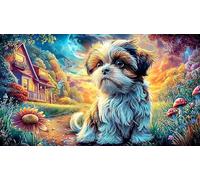 Un Chien Duveteux se Repose sur Un canapé orné Puzzle pour Adultes 1000 pièces - Jeu Difficile & Stimulant Activité à Domicile Cadeau 38x52/1000pcs