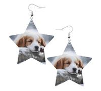Un chien endormi imprimé boucles d'oreilles en cuir en forme d'étoile, accessoires légers et élégants pour les fêtes, les danses et la vie quotidienne.