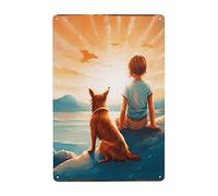 Un Chien Salue Le Soleil Du Matin Plaque Étain Signe Rétro Affiche Poster Plaque Drôle Métal Tôle Signe Pour Hôtels Café Bar Pub