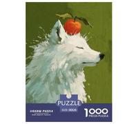 Un Chien Samoyède Blanc and Apple Puzzle 1000 Pièces Chien Adorable Puzzle Adulte Jeu Éducatif Défi Jouets Et Enfants Cadeaux 38x26cm/1000pcs