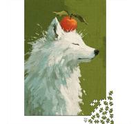 Un Chien Samoyède Blanc and Apple Puzzle Chien Adorable Puzzles en Bois 1000 Pièces Puzzles pour Adultes Jeu Educatif Défi Jouets 1000pcs (75x50cm)
