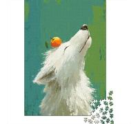 Un Chien Samoyède Blanc and Apple Puzzle Puzzle Bois 1000 Pièces Puzzles pour Adultes Jeu Éducatif Défi Jouets 1000pcs (75x50cm)