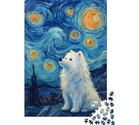 Un Chien Samoyède Blanc Puzzle Chien Adorable Puzzles en Bois 1000 Pièces Puzzles pour Adultes Jeu Educatif Challenge Toy 1000pcs (75x50cm)