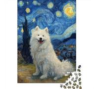 Un Chien Samoyède Blanc Puzzle Chien Adorable Puzzles en Bois 1000 Pièces Puzzles pour Adultes Jeu Educatif Défi Jouets 1000pcs (75x50cm)