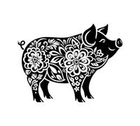 un cochon, caractères chinois, signe du zodiaque, silhouette Stickers muraux 38x50.6cm Installation facile Noir