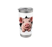 Un cochon drôle jette un coup d'œil mignon aux animaux du zoo Gobelet isotherme en acier inoxydable double paroi