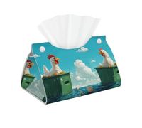 Un coq flottant sur la mer Support de boîte à mouchoirs en cuir synthétique imprimé long pour salle de bain, bureau, chambre à coucher, table de chevet et voiture