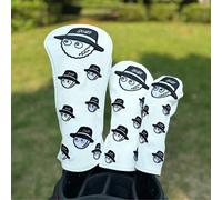 Un couvre-tête de club de golf blanc avec un motif de pêcheur amusant, un design à motif brodé, une protection améliorée du club de golf, accessoires de golf, matériau en PU. Fairway blanc,Conducteur 