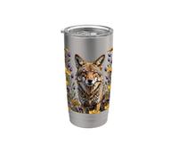 Un coyote entouré de fleurs de prairie printanière Gobelet isotherme en acier inoxydable double paroi
