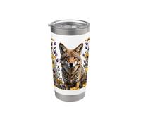 Un coyote entouré de fleurs de prairie printanière Gobelet isotherme en acier inoxydable double paroi