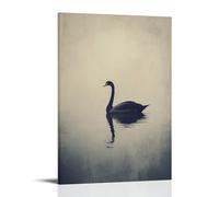 Un cygne noir solitaire glissant à travers les eaux invisibles, encadré contre un ciel gris tempête lourd avec des secrets. Décoration murale moderne à suspendre, affiche d'art à suspendre, 50 x 75 cm