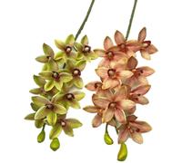 Un Cymbidium artificiel Hookerianum 10 têtes simulé Vanda Cymbidium Tropical Phalaenopsis tigre orchidée plante dark yellow heart