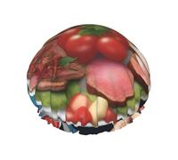 Un délicieux bonnet de douche imprimé festin - réutilisable, double couche, avec bande élastique - Parfait pour la maison, le spa, l'hôtel et les voyages
