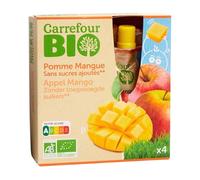 Un dessert sain et pratique sans sucres ajoutés - Compote Pommes Mangues CARREFOUR BIO, format 4x90g - Lot de 4