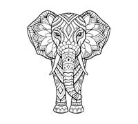 un dessin au trait complexe d'un éléphant levant sa trompe rempli de motifs détaillés Stickers muraux en vinyle 65.6x81.4cm Amovible sans laisser de colle Noir