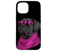 Un dessin d'un chien rottweiler cool avec des lunettes de soleil Coque pour iPhone 15