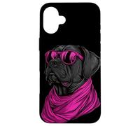 Un dessin d'un chien rottweiler cool avec des lunettes de soleil Coque pour iPhone 16 Plus
