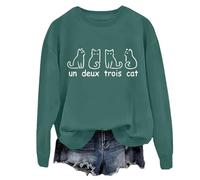 Un Deux Trois Cat, Chemise Un Deux Trois Cat, Adorable Amoureux des Chats Français, Chemise à Manches Longues, Sweat-shirt Unisexe, Vert, M