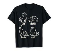 Un Deux Trois Chat Français Comptage Jeu de Mots Minimal Line Art T-Shirt