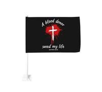 Un donneur de sang m'a sauvé la vie. Drapeau de voiture Matthieu Jésus à accrocher à la fenêtre. Décoration de protection solaire. Bannière double face 30 x 45 cm pour camion.