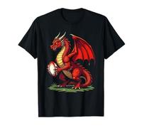 Un Dragon Rouge Fier Tenant Un Ballon de Rugby T-Shirt