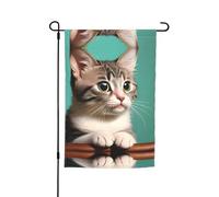 Un drapeau curieux de décoration de jardin chat 30,5 x 45,7 cm, 100 % fibre de polyester, tissu épais, universel pour toutes les saisons