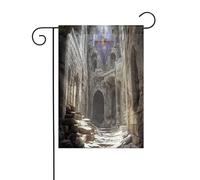 Un drapeau de jardin personnalisable monastère délabré - Design personnalisé unique pour la décoration extérieure, parfait pour Noël et l'hiver, matériau polyester durable, s'adapte à n'importe quel