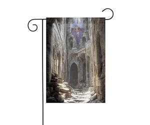 Un drapeau de jardin personnalisable monastère délabré - Design personnalisé unique pour la décoration extérieure, parfait pour Noël et l'hiver, matériau polyester durable, s'adapte à n'importe quel