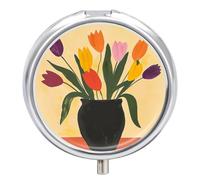 Un élégant vase, pilulier de voyage à 3 compartiments, 3 fois par jour, joli mini pilulier pour sac à main et poche, boîte à médicaments portable en métal avec miroir, récipient rond pour médicaments