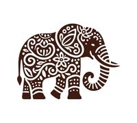 un éléphant stylisé entouré de fleurs de feuillage et de petits détails comme des nuages Stickers gravés 60.8x82.2cm Fourni avec un kit de film de transfert Café