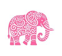 un éléphant stylisé entouré de fleurs de feuillage et de petits détails comme des nuages Stickers gravés 60.8x82.2cm Stickers pour vitres Rose